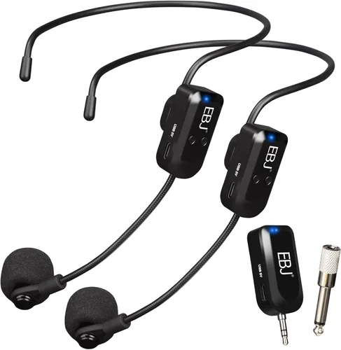 Vista 10 de EBJ Micrófono de auriculares inalámbricos 2.4G y micrófono de mano 2 en 1, transmisión estable de 98.4 ft, carga USB dual tipo C, compatible