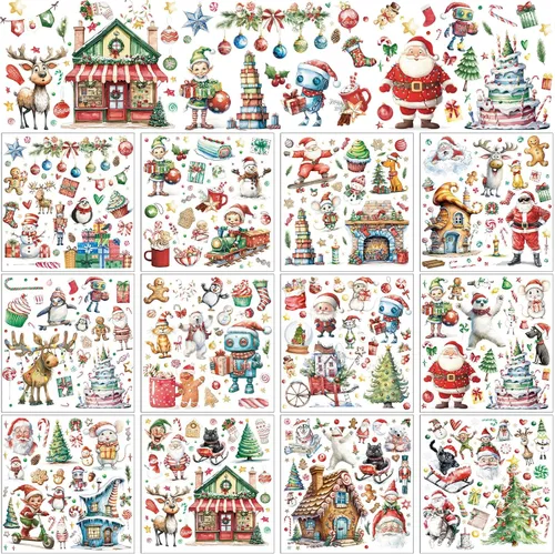 Vista 8 de BBTO 12 hojas de transferencia de Navidad para manualidades y muebles, calcomanías de transferencia de Navidad, calcomanías de invierno para madera