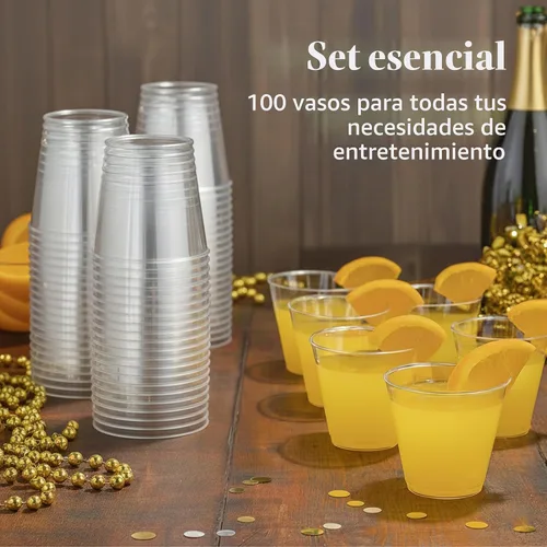 Vista 4 de Prestee - Juego de 100 vasos de plástico transparente de 5 onzas – Vasos desechables duros Prestee – Vasos a granel para cóctel, vino y ponche