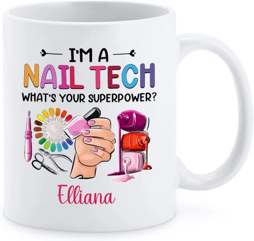 Vista 9 de Taza de cerámica Best Nail Tech Ever – Taza de cerámica personalizada con nombre de manicurista para compañero de trabajo – Nuevos regalos