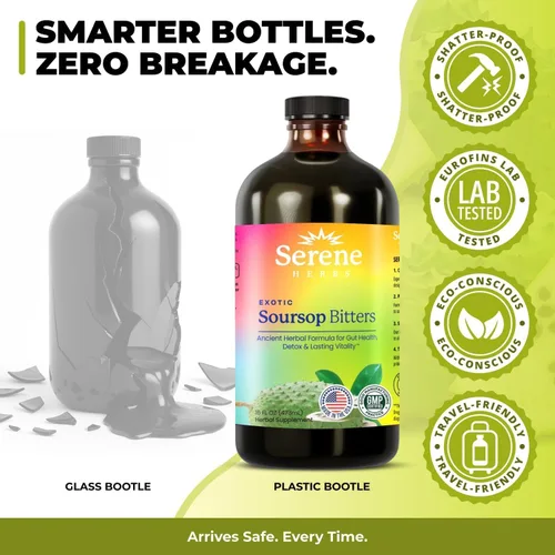 Vista 6 de Serene Herbs Paquete de líquido amargo de guanábana y semillas negras – Guanábana herbal orgánica para apoyo digestivo y salud inmunológica