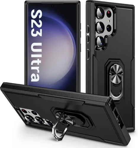 Vista 25 de Funda protectora diseñada para Galaxy S23 con soporte, a prueba de caídas militares, a prueba de golpes, a prueba de polvo, para Samsung S23, rosa