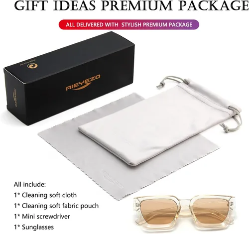 Vista 77 de AIEYEZO Gafas de sol cuadradas para mujeres y hombres, gafas de sol cuadradas con montura gruesa, estilo de diseñador simple