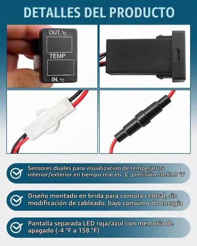Vista 3 de Termómetro de Temperatura de Coche de Pantalla Dual Interna y Externa Compatible con Toyota Sequoia Tundra Tacoma 4Runner RAV4 Corolla, etc.
