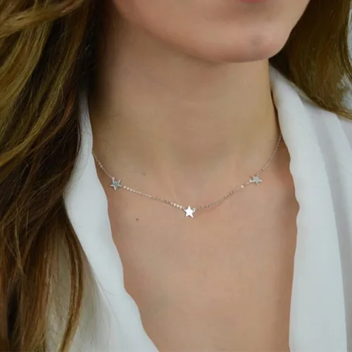 Vista 9 de Long tiantian Gargantilla de estrella dorada para mujer, gargantilla simple para adolescentes y niñas, Cobre, otro
