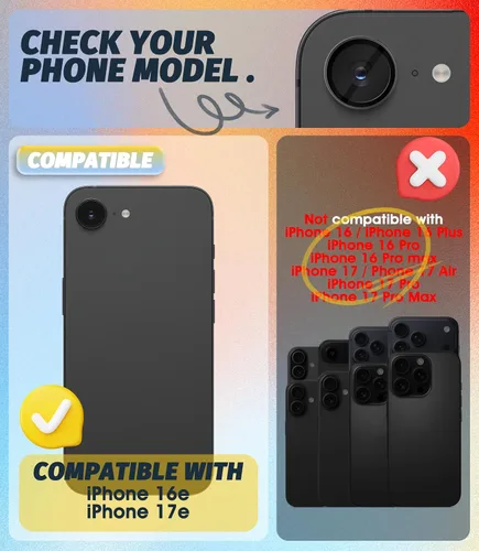 Vista 2 de Orzero Paquete de 3 protectores de lente de cámara para iPhone 17e / iPhone 16e, [instalación EZ] [compatible con fundas] cubierta de lente de Negro