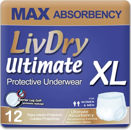 Vista 11 de LivDry Ultimate - Ropa interior para incontinencia para adultos, alta absorción, protección contra fugas, talla S, paquete de 18