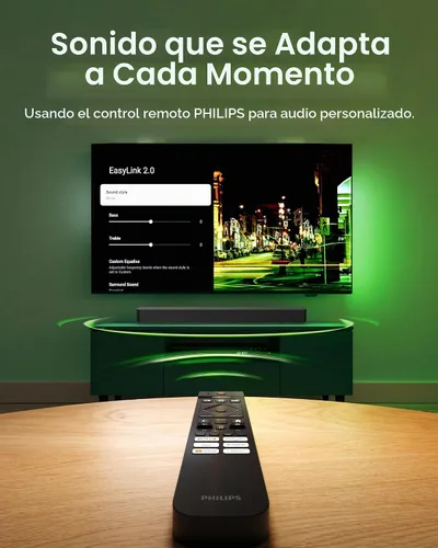 Vista 3 de Philips B4500 Barra de sonido de 2.1 canales con subwoofer inalámbrico, Bluetooth, HDMI ARC, Roku TV Ready, 140 W de potencia máxima, negro