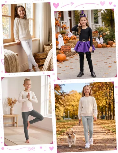 Vista 6 de Resinta Paquete de 6 Leggings de Algodón para Niñas Pantalones Ajustados Elásticos de Ponerse Fácil con Cintura Elástica Extensibles de Longitud