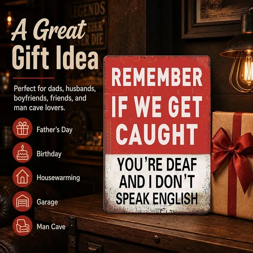Vista 7 de Letrero de metal humorístico "Recuerda si nos atrapan" para hombres y niños, ideal para decoración de cueva de hombres, dormitorio y bar 30 * 20 cm