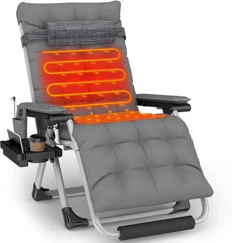 Vista 9 de Slendor Heated Oversized Zero Gravity Chairs 33In, XXL Lounge Chair, Black Negro