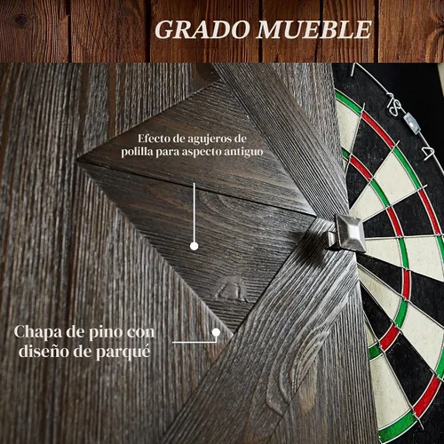 Vista 4 de Gabinete de dardos de madera Barrington Bellevue con tablero de dardos de cerdas de 18 pulgadas y juego de dardos de punta de acero, perfecto