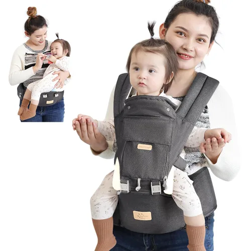 Vista 8 de Fruiteam - Portabebés ergonómico y ajustable, 100% algodón con soporte para la cabeza (cuadros negros y blancos)