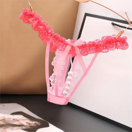 Vista 3 de Sekexi Bragas sexys para mujer, tangas de encaje para mujer, tangas G con perlas y encaje