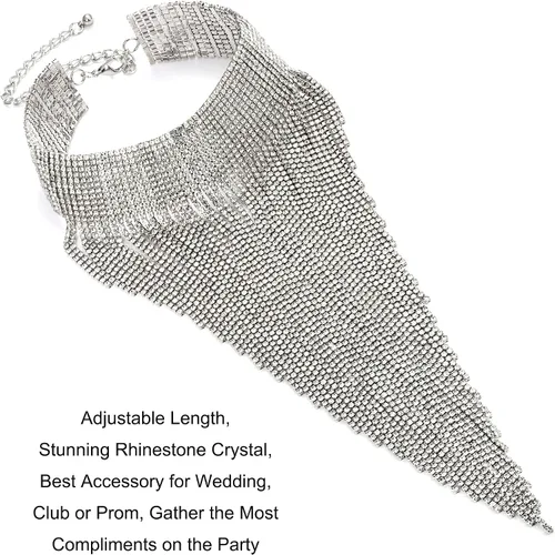 Vista 4 de Flyonce - Collar con diamantes de imitación para mujer, gargantilla con borla estilo pechera, joyería para fiesta formal