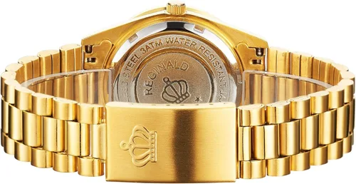 Vista 4 de FANMIS Relojes de lujo unisex con esfera de diamantes, calendario de cuarzo dorado y acero inoxidable