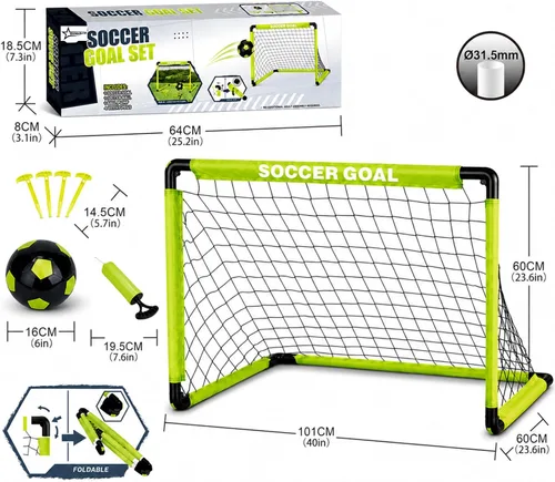 Vista 2 de Kids Soccer Goals Set for Indoor & Outdoor Play – Includes Foldable Goal, Ball, Pump & 4 Stakes