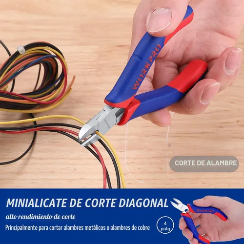 Vista 6 de WORKPRO Juego de alicates pequeños, juego de herramientas de alicates pequeños de 3 piezas, incluye alicates diagonales de 4 pulgadas, alicates