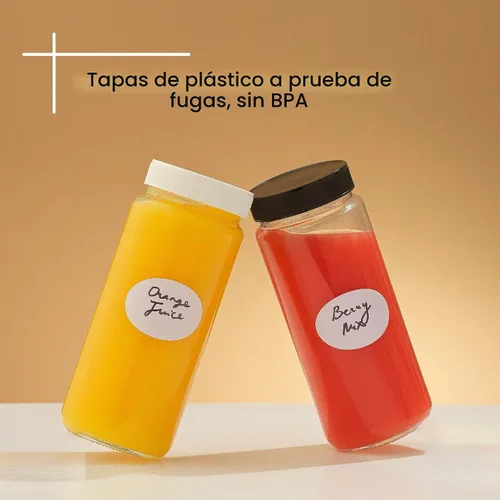 Vista 3 de [Usado] JoyJolt Botellas de jugo de vidrio, botellas de vidrio de 16 onzas con tapas. Juego de 8 recipientes de jugo con tapas para nevera