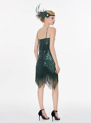 Vista 2 de MISSCHEN Minivestido corto con cuello en V profundo y tirantes delgados para mujer, vestido estilo Gatsby de los años 20