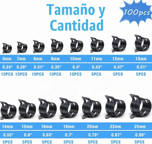 Vista 2 de 100 Piezas Abrazaderas de Manguera de Banda de Resorte de 0.24 a 0.98 pulgadas con Kit Surtido de Alicate de Abrazadera de Manguera Plana Giratoria