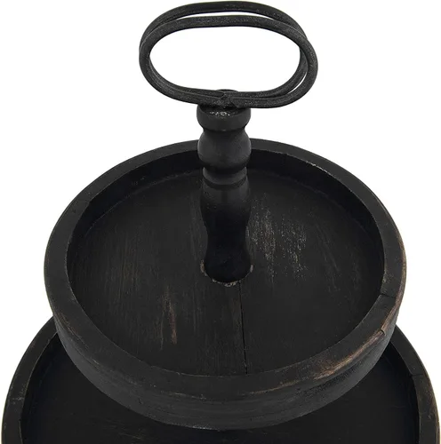 Vista 5 de Creative Co-Op Bandeja de 2 niveles de madera ennegrecida envejecida con mango de metal