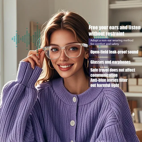 Vista 7 de Lentes inteligentes Bluetooth para hombres y mujeres, con protección UV, micrófono integrado y altavoces de oído abierto, lentes de sol de audio