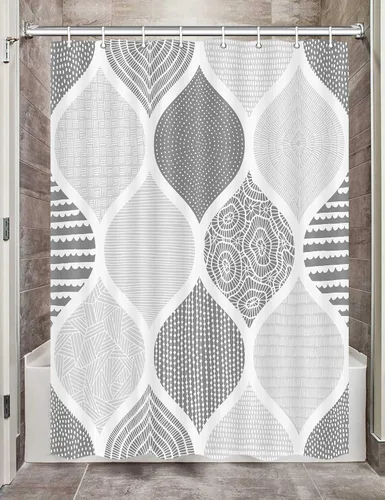 Vista 30 de JAWO - Cortina de ducha negra y blanca para cámper RV para baño de remolque de viaje, juego de cortinas de ducha de tela pequeñas, estrechas