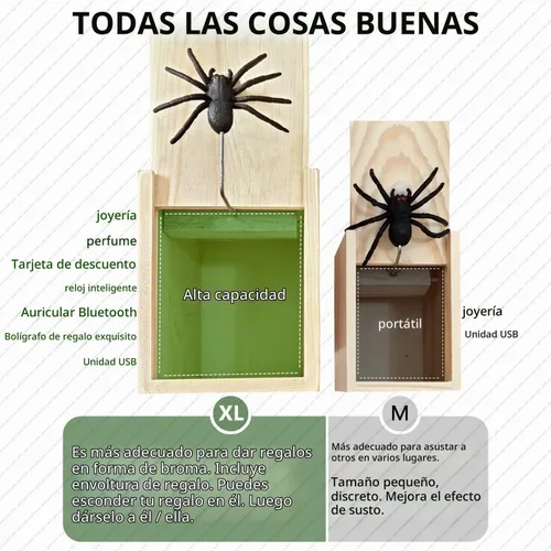 Vista 2 de PARNIXS Caja de broma de araña grande mejorada de goma, versión máxima práctica, puede contener un anillo de tarjeta de crédito, cadena de perfume