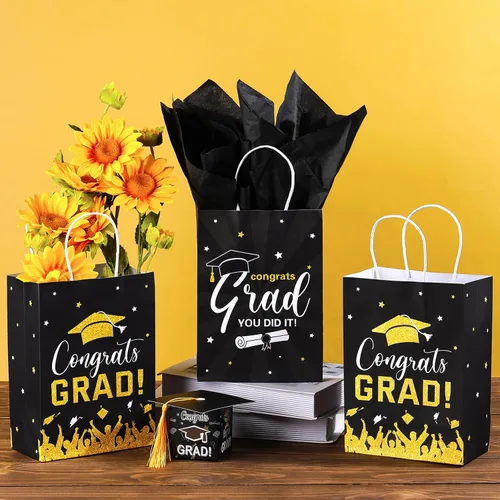 Vista 3 de Colarr 24 bolsas de regalo de graduación a granel con papel de seda clase de 2026, bolsas de regalo de fiesta de graduación con asas para escuela