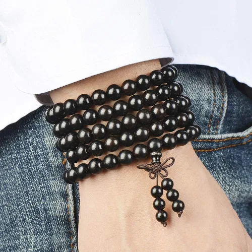 Vista 17 de Mala Beads Pulsera 108 0.315 in Meditación Sándalo Elástico..