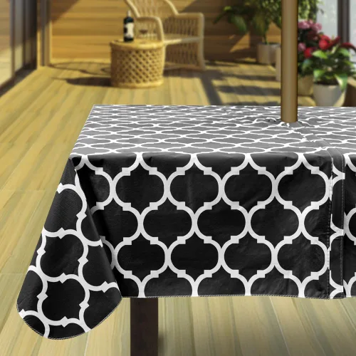 Vista 22 de Hipinger Vinyl Round Fitted Tablecloth with Zipper and Umbrella Hole, Outdoor Oil Waterproof Stain Resisteant PVC Table Cover 40-44 Inch, Black