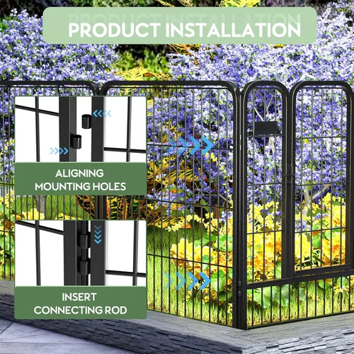Vista 2 de Valla de jardín al aire libre con puerta, paquete de 6 unidades de 32 pulgadas de alto x 14 pies de largo, metal resistente, valla decorativa