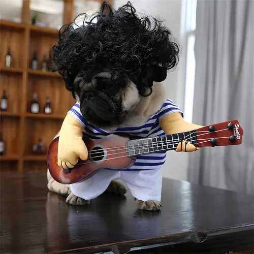 Vista 3 de NACOCO - Disfraz de guitarrista para mascotas, para Halloween, Navidad, cosplay, fiesta, ropa divertida para perros y gatos