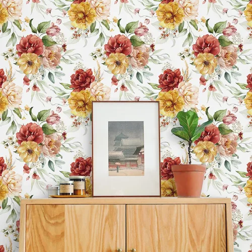 Vista 5 de VaryPaper Papel tapiz floral vintage para despegar y pegar, 17.7 x 78.7 pulgadas, papel tapiz de peonía de acuarela, papel de contacto floral, papel