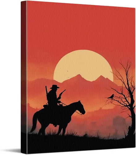 Vista 28 de WOXZQ Arte de pared de duelo de caballeros de fantasía épica en campo de flores rojas inspirado en Elden Ring para decoración de habitación