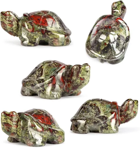 Vista 4 de Figuras de tortuga de cristal de 2 pulgadas, piedra de sangre de dragón, estatua de animal curativo, escultura de piedras preciosas de bolsillo