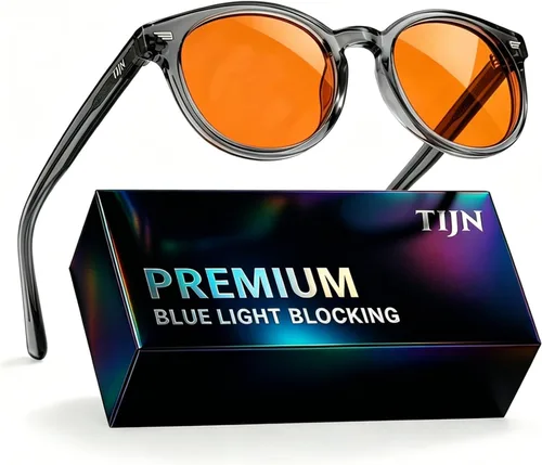 Vista 38 de TIJN Gafas de bloqueo de luz azul para hombres y mujeres, gafas de montura redonda gruesa vintage