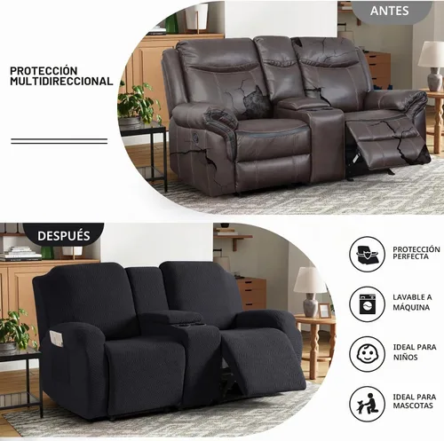 Vista 3 de KinCam Fundas para Sillón Reclinable de Dos Plazas con Funda para Consola Central, Fundas para Sofá Reclinable de 2 Asientos, Funda para Sofá