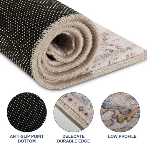 Vista 2 de wxnzsl Alfombra bohemia vintage lavable a máquina con respaldo antideslizante, alfombra persa envejecida de pelo bajo para dormitorio, cocina y baño