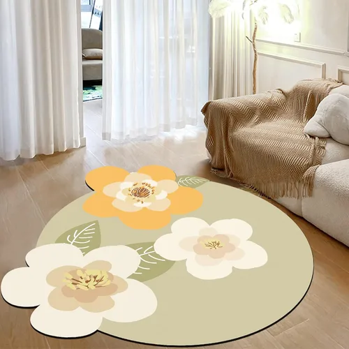 Vista 3 de ABREEZE Esterilla de meditación de flores grandes irregulares antideslizante redonda Pilates Yoga Mat de goma natural con superficie de gamuza