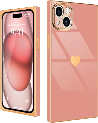 Vista 35 de Compatible con iPhone 12 Funda Rectangular Bonita Chapado Dorado Lujo Corazón de Amor Funda de Teléfono para Mujeres Niñas A Prueba de Golpes