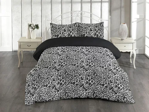 Vista 4 de Ambesonne Juego de funda de edredón con estampado de leopardo, colores acromáticos de manchas y manchas de gatos salvajes repetitivos, juego de ropa