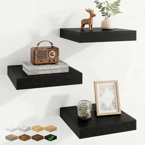 Vista 30 de Marsmiles 12in Depth Floating Shelves, 12x12x1.4, Rustic Brown, Set of 3 Marrón rústico