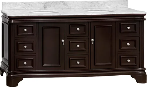 Vista 3 de Kitchen Bath Collection Katherine - Tocador de baño doble de 72 pulgadas (chocolate/Carrara): incluye gabinete de chocolate con encimera de mármol