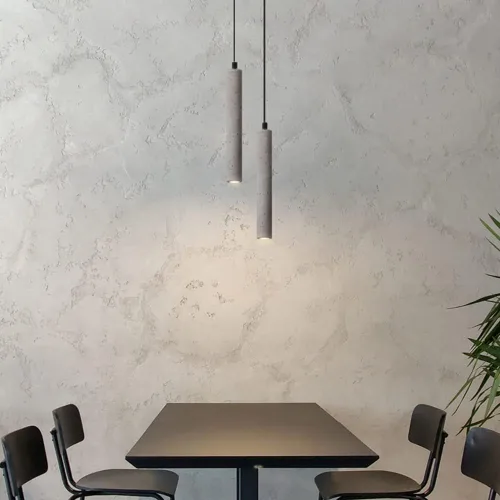 Vista 3 de Mini lámpara colgante de hormigón con cono LED de tubo largo, lámpara colgante de cocina sobre isla, cemento, granero industrial, vintage, lámpara