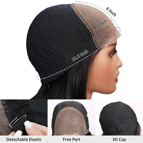 Vista 6 de Peluca de cabello humano sin pegamento de 30 pulgadas, precortada, densidad del 230%, cierre de cabello humano, 5x6, pelucas de encaje frontal HD