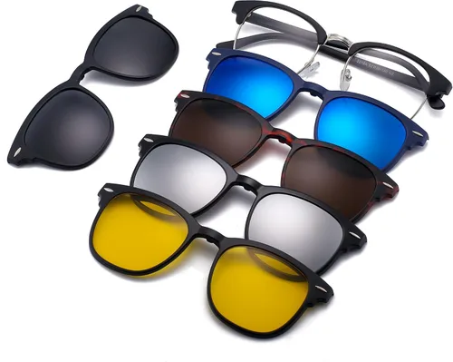Vista 8 de JIM HALO 5 lentes de sol polarizados con clip magnético, marco de plástico Estilo Rectángulo 2247