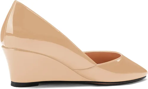 Vista 5 de MODENCOCO Zapatos de tacón bajo con cuña de tacón bajo para mujer, con puntera cuadrada, 2 pulgadas Beige