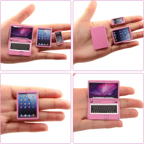 Vista 3 de Miunana Accesorios para muñecas con mini equipo de gafas de sol para teléfono de computadora - Juego de computadora de casa de muñecas de metal